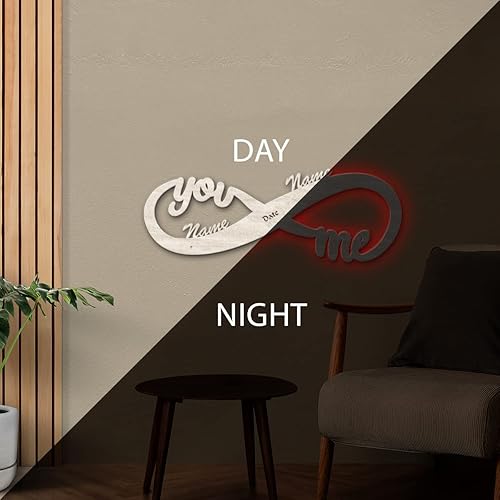 Miniatura 3 de Decoración de pared infinito, luz nocturna LED personalizada de madera, nombres de parejas, letrero infinito para San Valentín, boda, aniversario