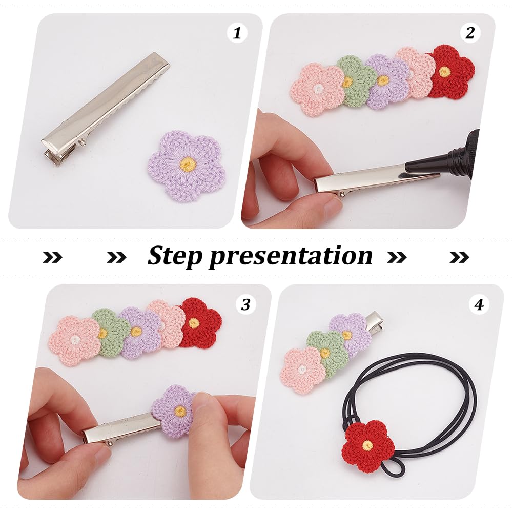 QUARKZMAN 5pz Toppe Cucire Forma Fiore, Petali Floreali Uncinetto, Fiori Fatti Mano Uncinetto, Applicazioni, Decorazioni per Capelli Fai da Te, Vestiti, Feste Matrimonio, Rosso
