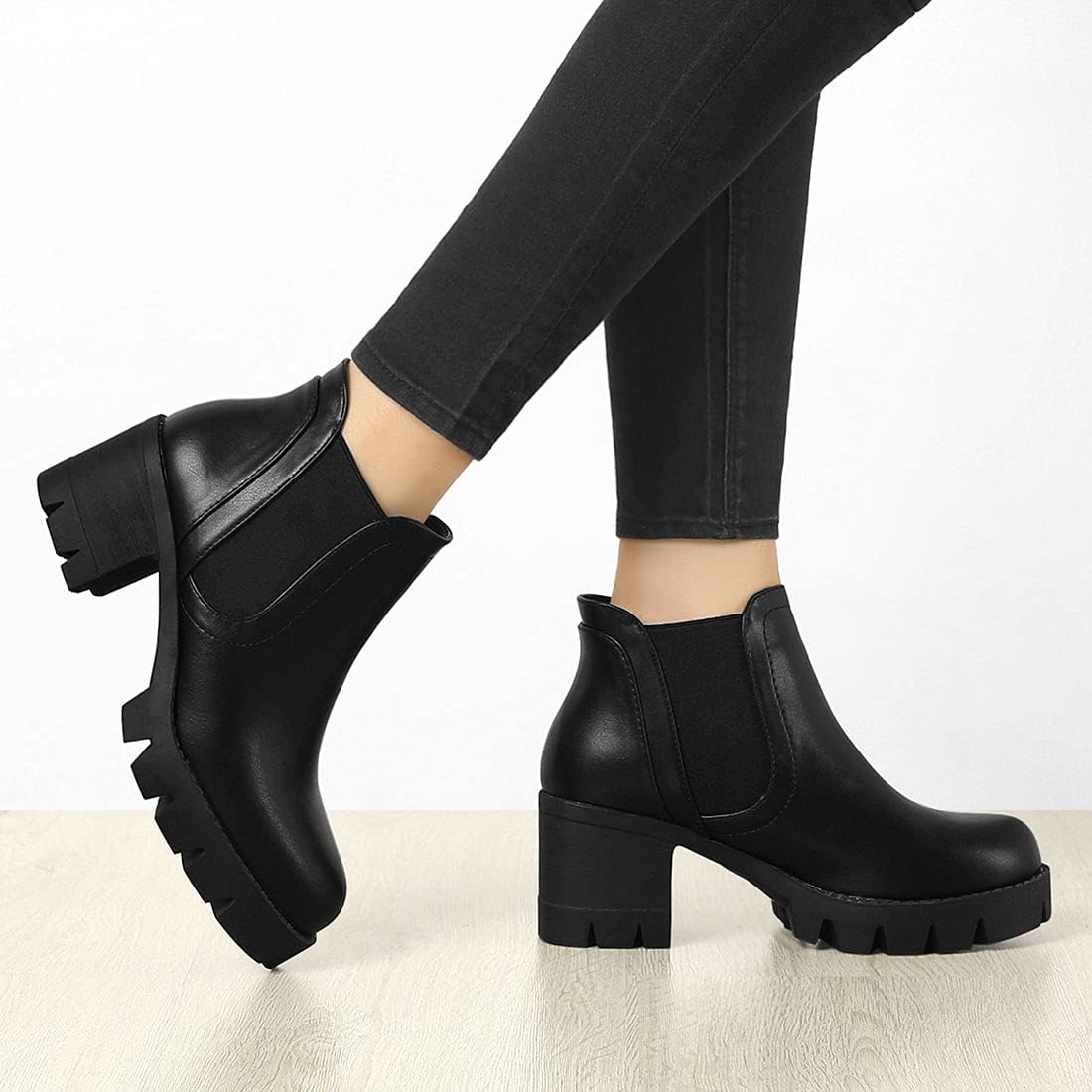 Allegra K Women's Lug Sole Chunky Heel Chelsea Ankle Boots - Image 2