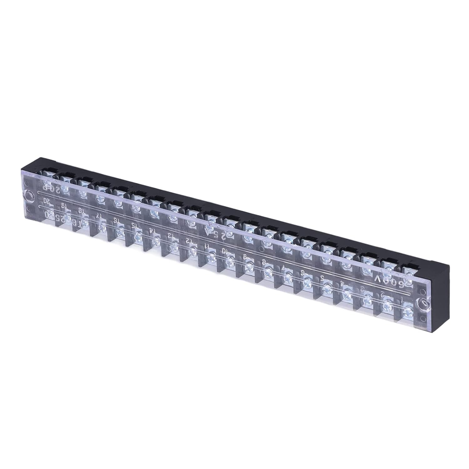 15pcs TB‑2520 Terminal Block 20 Position Row 600V 25A Screw Terminal Strip Blocks