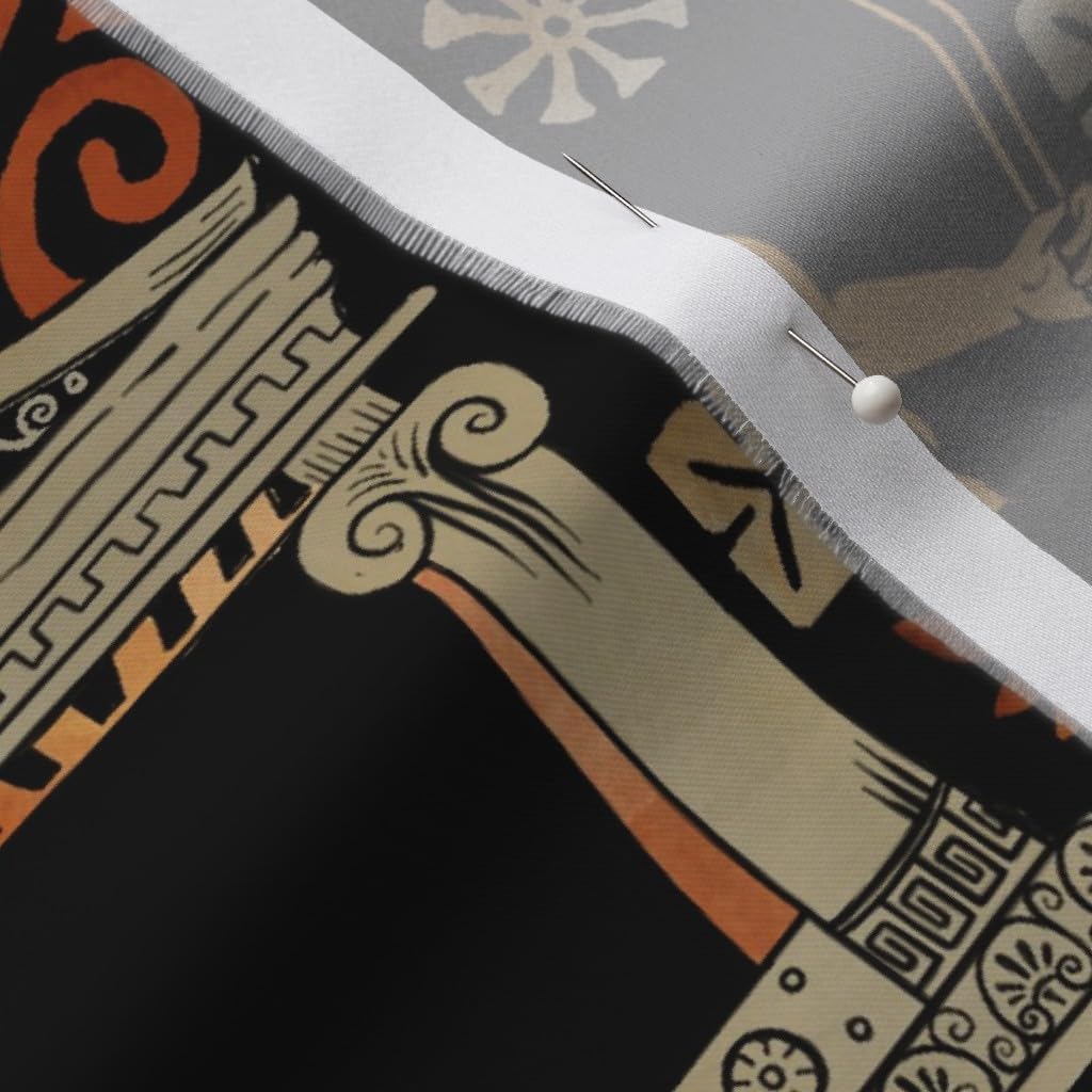 Spoonflower Fabric - Antique Greek Women Art Gold Black Printed on Organic Cotton Sateen Fabric by The Yard - Sewing Quilting Apparel Home Decor