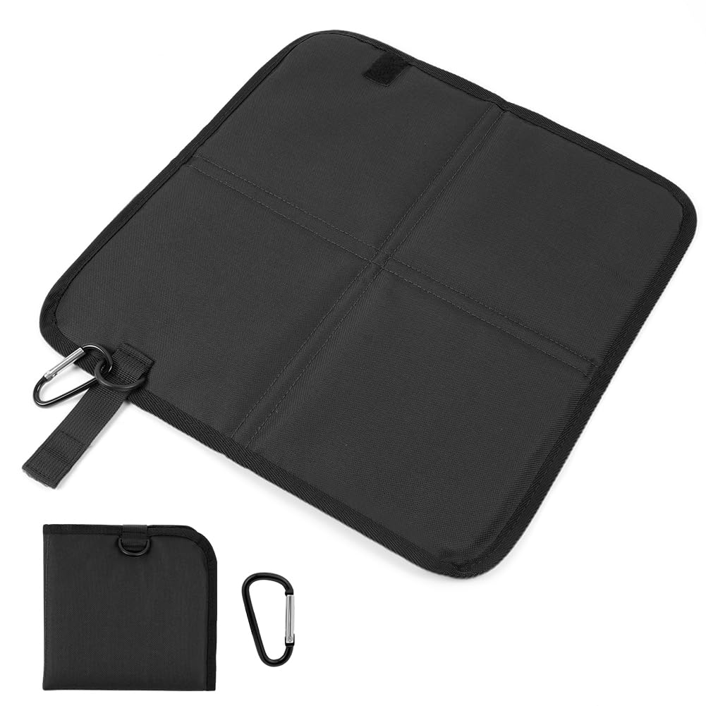 OSDUE Folding Hiking Sit Mat, 2pcs 36cm x 36cm Waterproof Portable Folding Sitting Mat with Carabiner for Hiker, Insulated Camping Sit Pad for Outdoors Activities Travel, Black