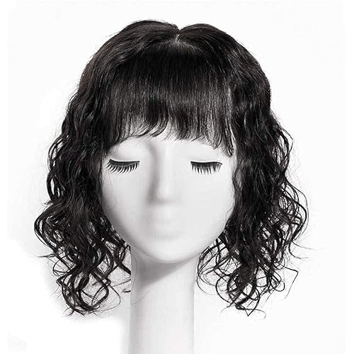 Miniatura 5 de AiUree Parte superior de cabello rizado en forma de U hecha a mano, pieza de cabello humano ondulado, 100% cabello humano con flequillo, postizo