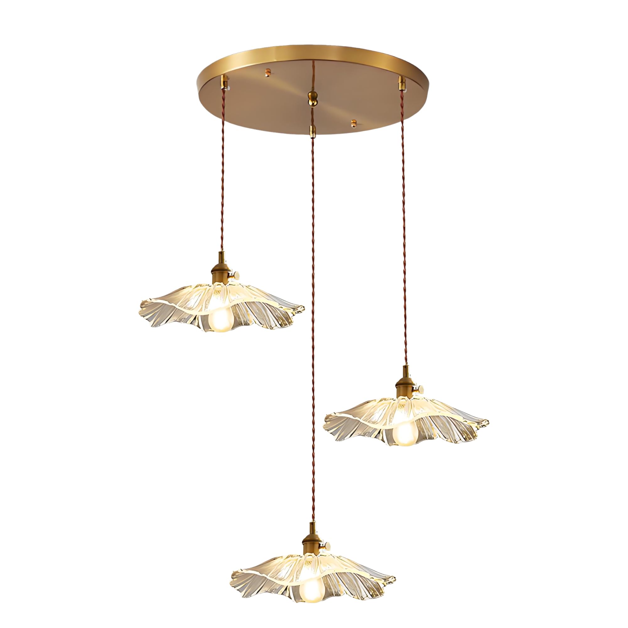 YNVIOZM Modern Glass Chandeliers, 3 Lights French Pastoral Village Hanging Pendant Light, Lotus Leaf Glass Shade Lighting Fixtures for Living Room, Dining Room, Bedroom, Coffee Shop