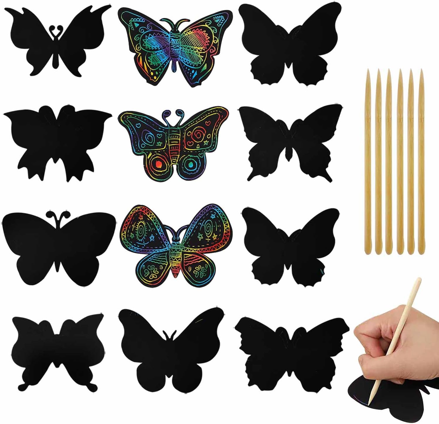 Kukiwhy 24 PCS Rainbow Spring Butterfly Crafts Scratch Cards,Party Favors DIY Birthday Gift Supplies for Kids, 12 Styles