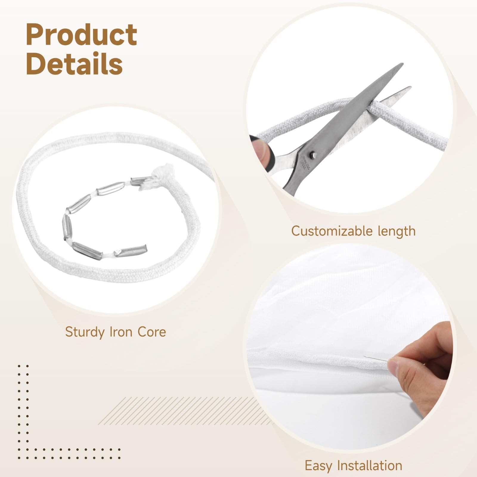 Ruban plombé pour Rideaux 32,8 ft, Ruban lesté en Fer pour draperie, Cordon Blanc lesté pour Rideau, Accessoires de Rideau à Longueur DIY pour Couture, intérieur, extérieur et projets