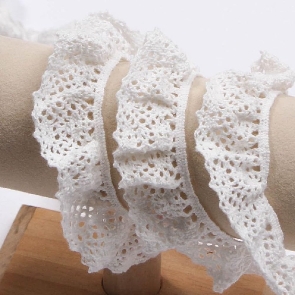 Yalulu 10 Yards Ruffled Elastic Trim, Ruffle Ribbons Trimming, Pleated Lace Trim DIY Craft Sewing (Beige)