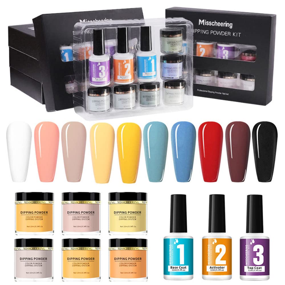 Kit di polvere per unghie Dipping Set glitter nail art francesi con base top coat Attivatore Non Lampada LED necessaria