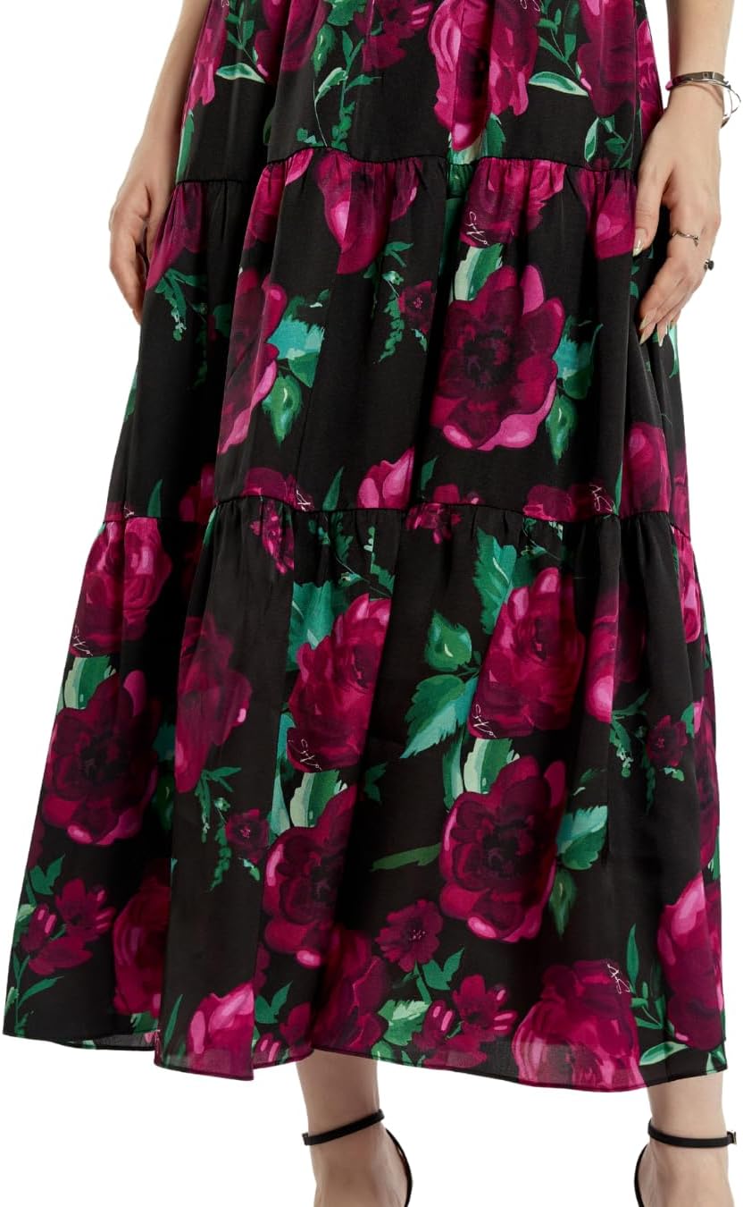 SIXDO G-Black Floral Silk Flared for Women, Graceful and Lightweight for Romantic Spring and Summer Days Dress - Image 3