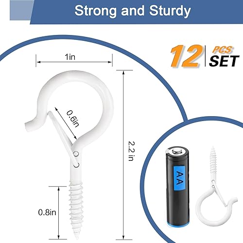 Miniatura 6 de ADIIL 12 ganchos Q con hebilla de seguridad, ganchos de tornillo resistentes al viento para colgar luces de cadena al aire libre, plantas, luces de