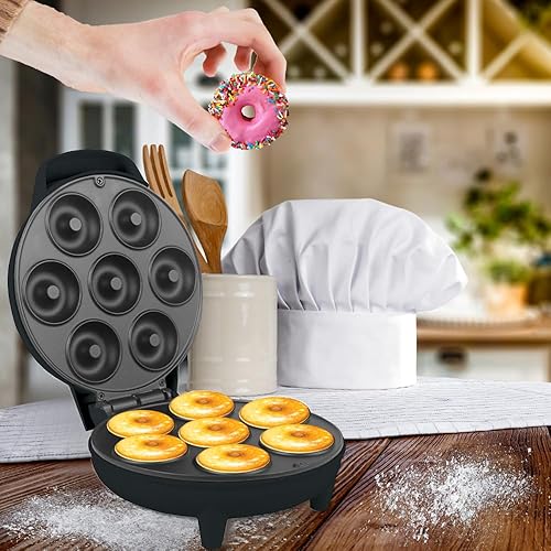 Miniatura 4 de Courant Mini máquina para hacer donas para vacaciones, apta para niños, desayuno o aperitivos, postres y más con superficie antiadherente, hace 7