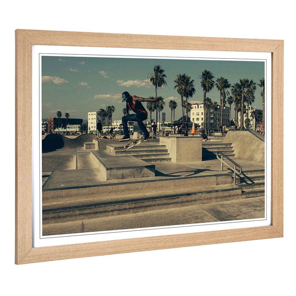 Big Box Art Framed Print Skateboarding Skate Park (2) Design | Wall Art Picture | Home Decor for Kitchen, Living Room, Bedroom, Hallway, Oak, A2 / 24.5x18 Inch / 62x45cm