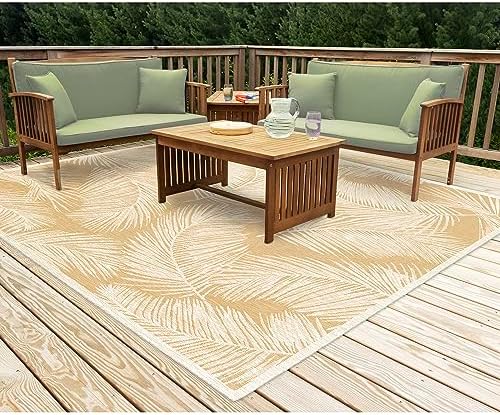 Liora Manne Carmel Low Profile Easy Care Indoor/Outdoor Woven Rug- Fronds Sand 7'10" Square