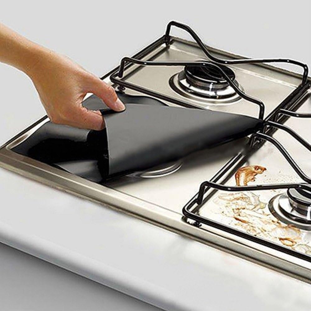 Gas Hob Stovetop Cooker Protectors Sheet Reusable black Gas Range Protector Liner Non Stick Sheet Cook Oil Stain protector Stovetop Burner Protectors