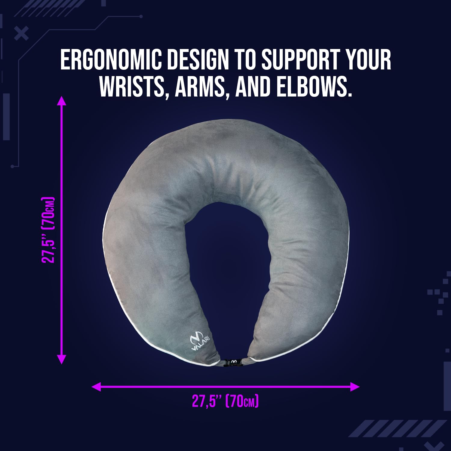 Valari Legendary Gaming Pillow | Ergonomic Arm Rest Pillow for Long Gaming Sessions | Gaming Lap Pillow Provides Wrist & Elbow Support | Suede Gamer Pillow Comes with a Washable Cover, (Grey/Black)