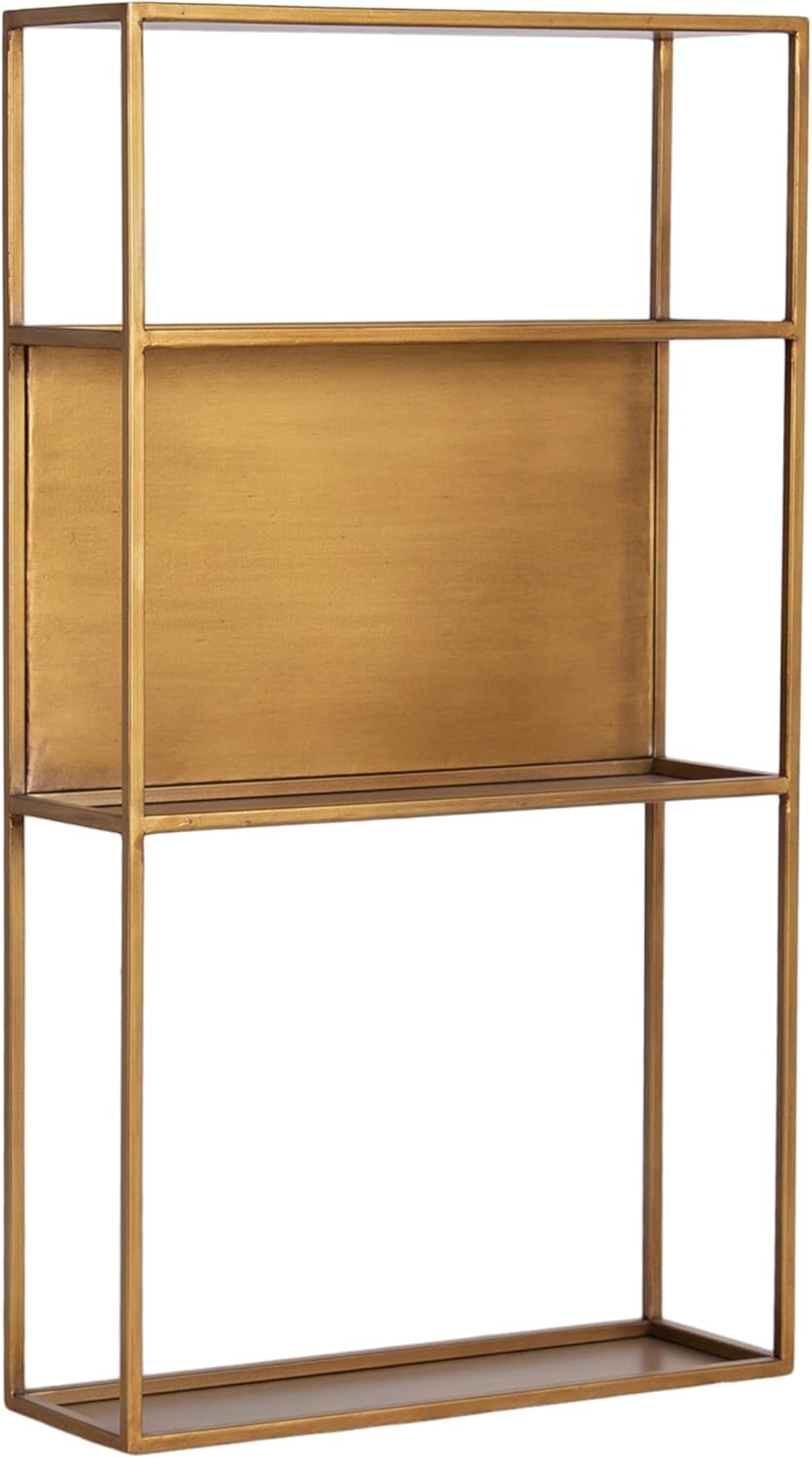 Kate and Laurel Nomi Modern Metal Bathroom Wall Shelf; 18 x 6 x 32; Gold; Contemporary Sleek Tiered Metal Shelves for Wall Decor; Display; and Over-the-Toilet Storage