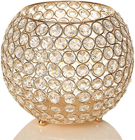 VINCIGANT Gold Crystal Bowl Candle Holders Centerpieces for Dining Room Table/Decoration Candelabra/Gift Boxed/8 Inches Diameter