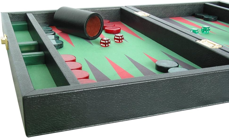 Zaza & Sacci Backgammon Board Set - (16" Leather/Microfiber Case) - Black