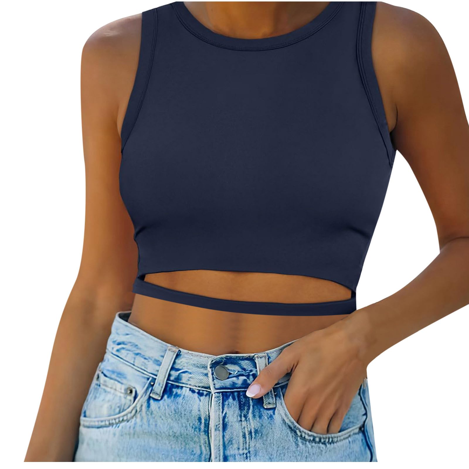 Womens 2025 Y2k Crop Tank Tops High Neck Sleeveless Sexy Cutout Racer Back Going Out Tops Summer Workout