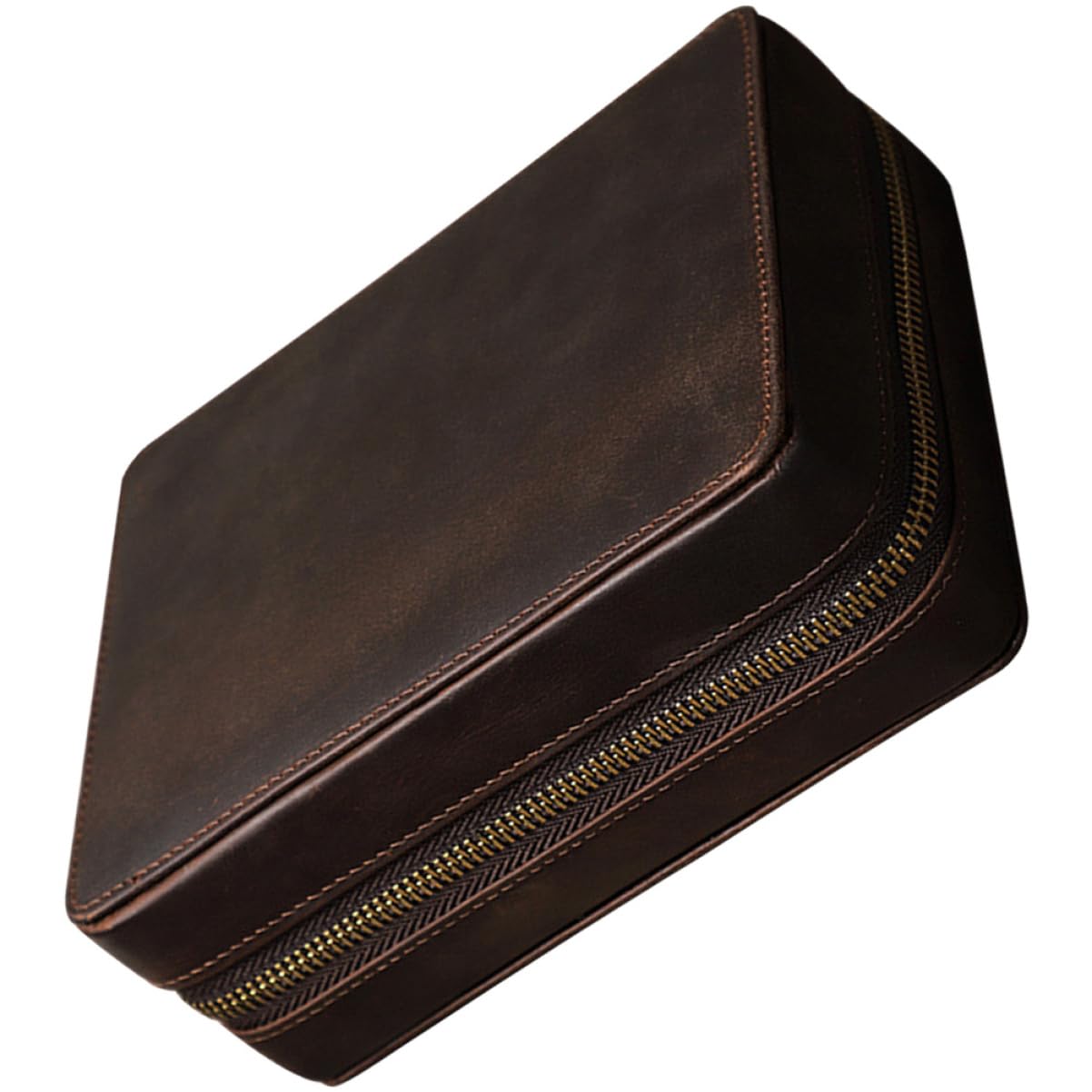 ITNXVKGES Leather Watch Box with 4 Slots for Men and Women, Vintage Stylish Travel Storage Case with Zipper Closure and Side Compartments, for Organizing Watches and Cards during Weddings
