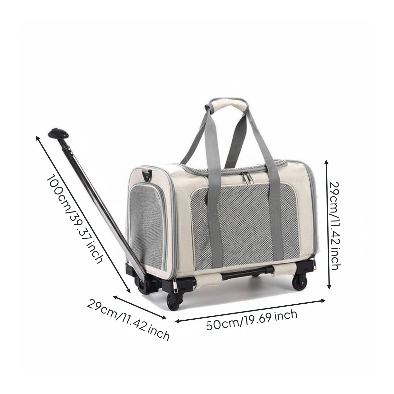 Transportín Plegable para Mascotas Bolso de Transporte Carrito con Ruedas Jaula Cerrada con Ventilación Paneles de Malla Tejido Oxford con Asas, L