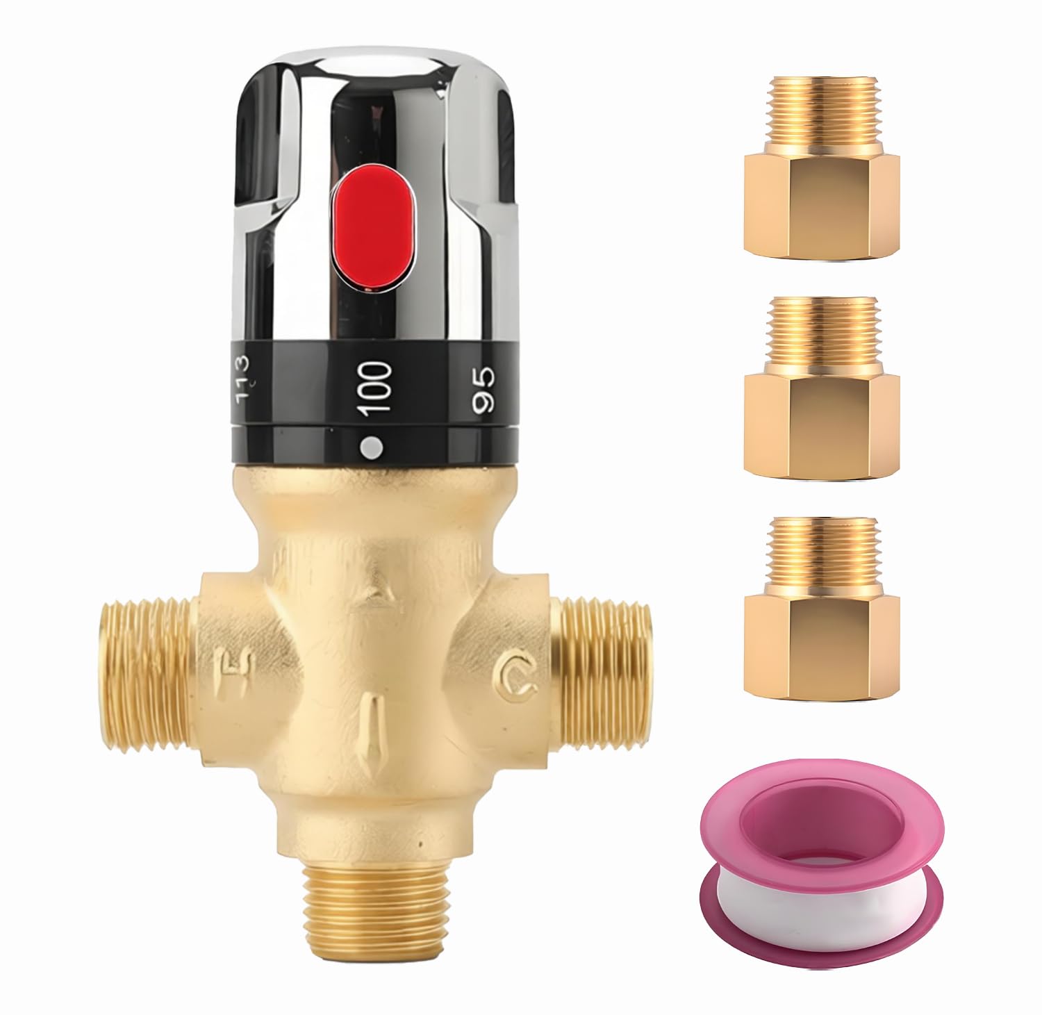 Tremax Valvola di miscelazione termostatica con 1/2 NPT maschio connessioni, Fahrenheit Mark, ottone massiccio