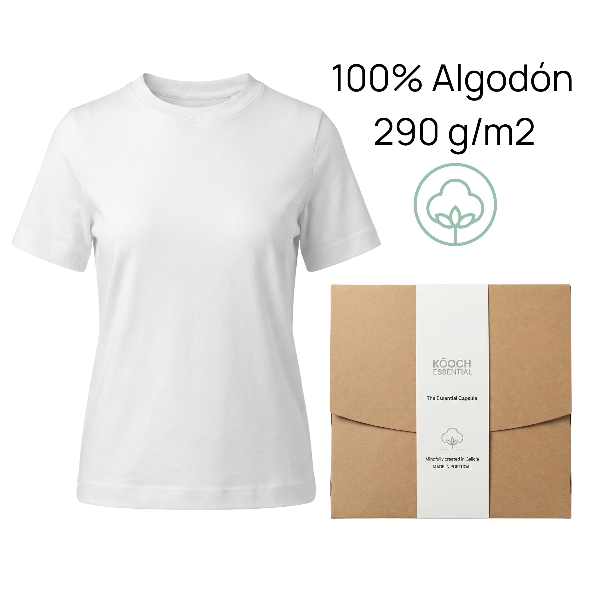 Maglietta bianca Basic da donna, 100% cotone, taglio pulito, bianco, vestibilità regolare in cotone, 290 g/m²