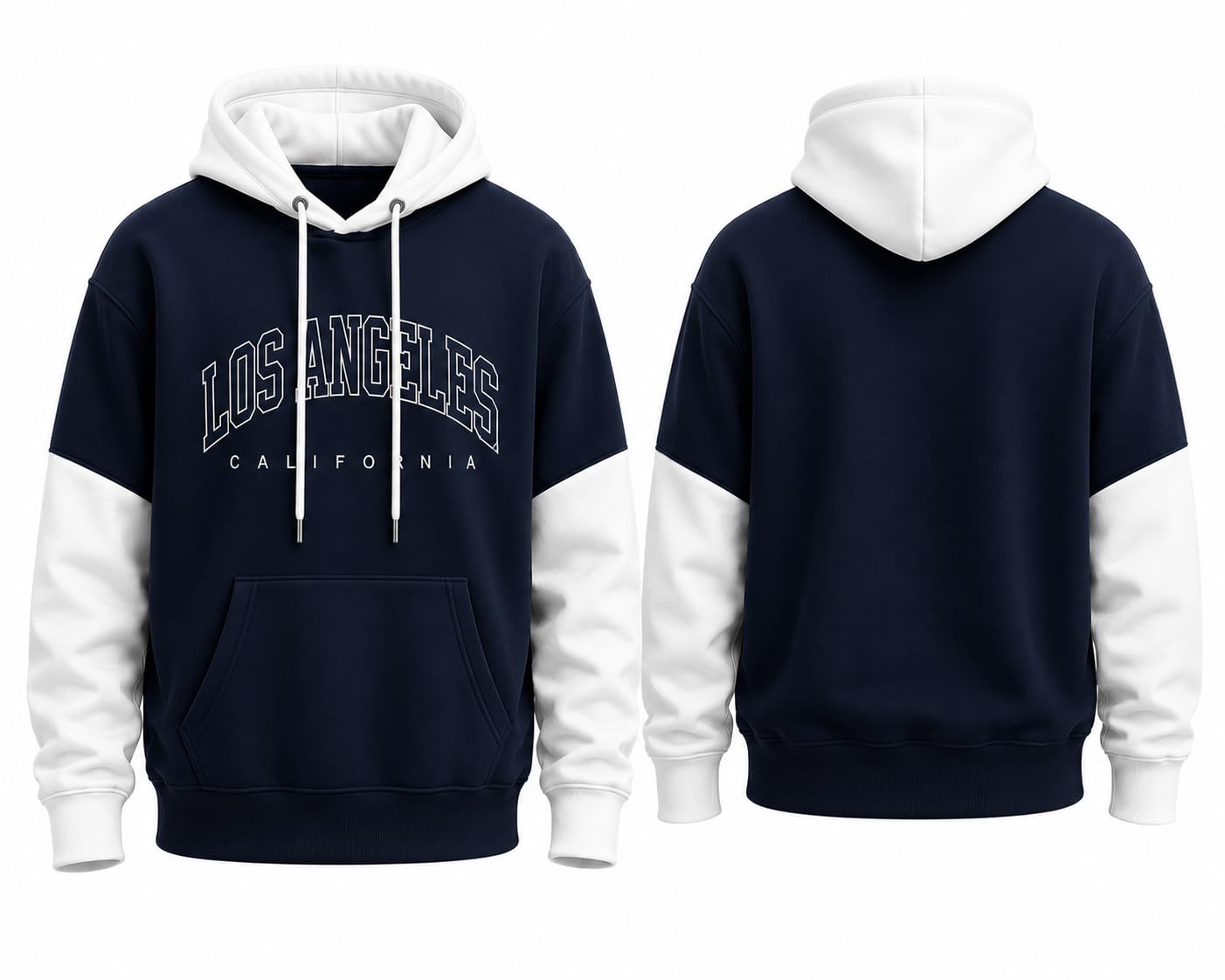 Los Angeles California Colour Block Hoodie, Navy Blue and White-image-49
