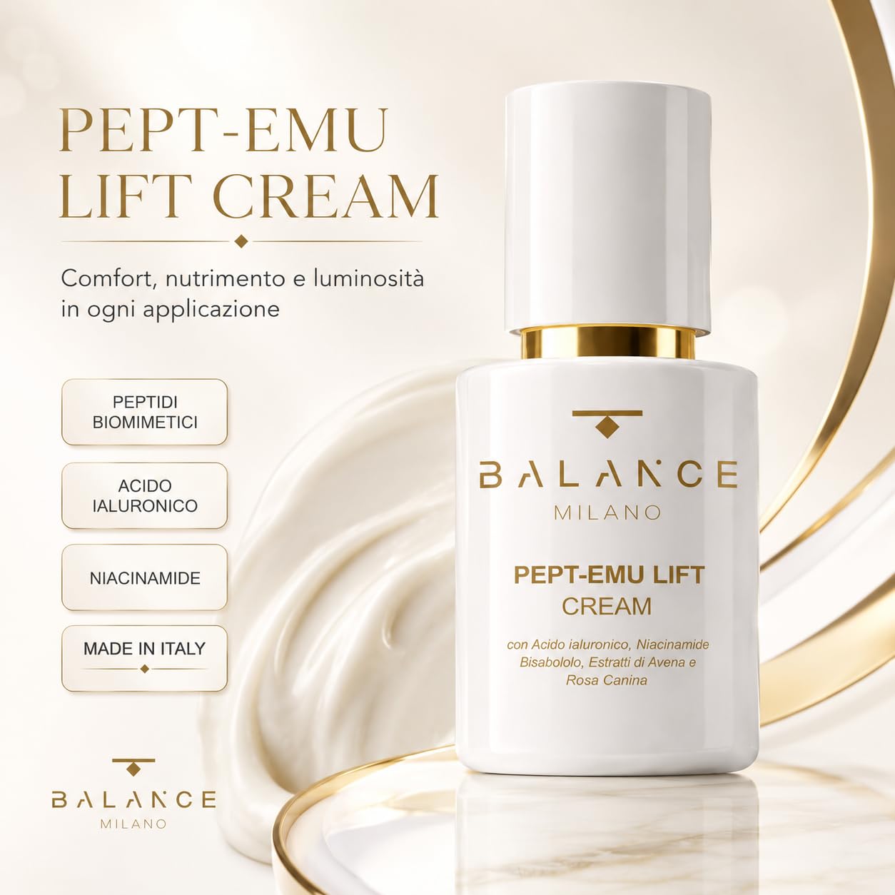 Crema Viso Idratante Acido Ialuronico e Niacinamide - Made in Italy - 50ml | Crema Illuminante Viso Rosa Canina e Avena - Anti Age a Rapido Assorbimento - Tutti Tipi di Pelle - Skin Care BALANCE MILANO