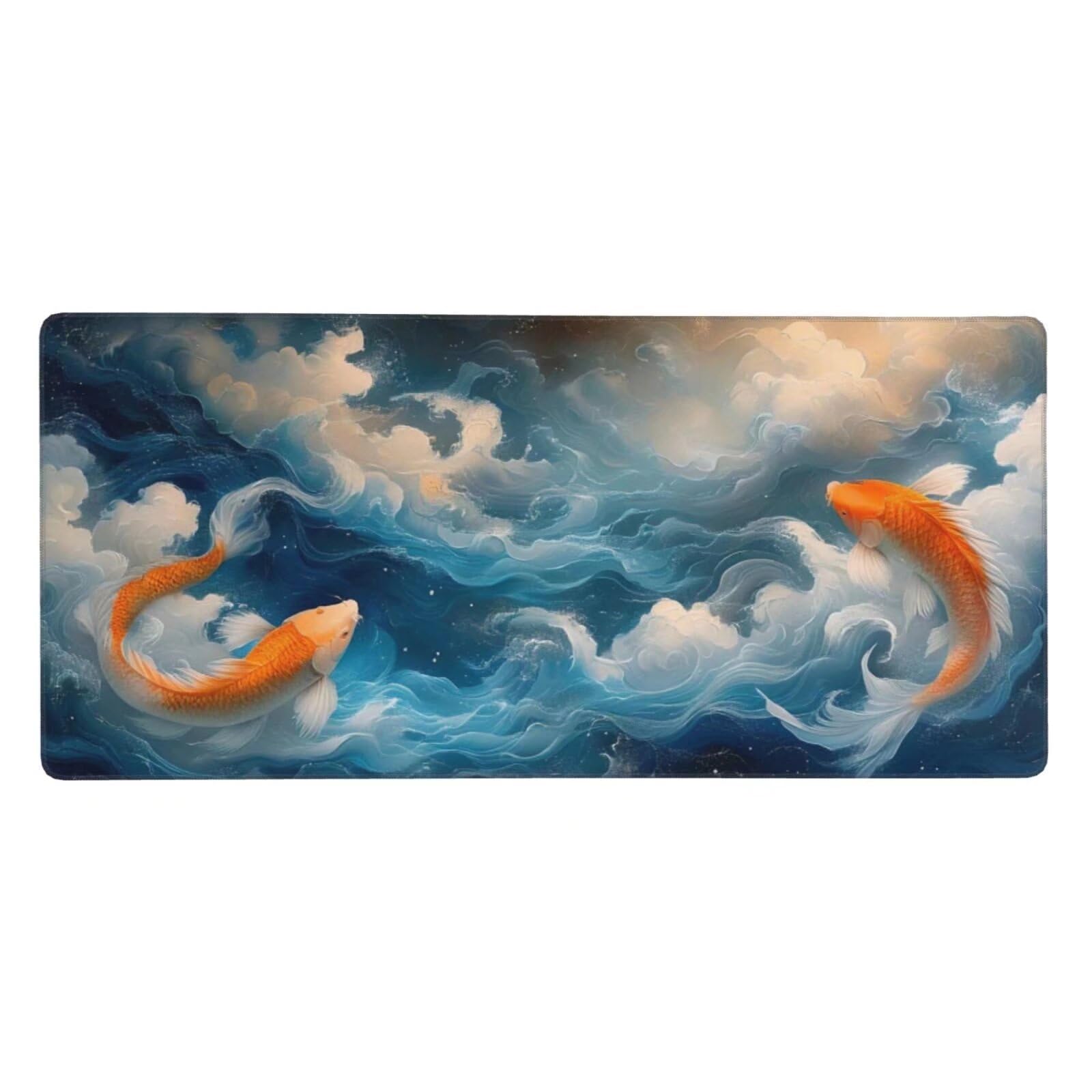 Niebieska podkładka pod mysz mata na biurko karp podkładka pod mysz do gier XXL 1600 x 800 x 3 mm, rozszerzona ze zszytymi krawędziami, antypoślizgowa gumowa podstawa, podkładka na biurko do komputera