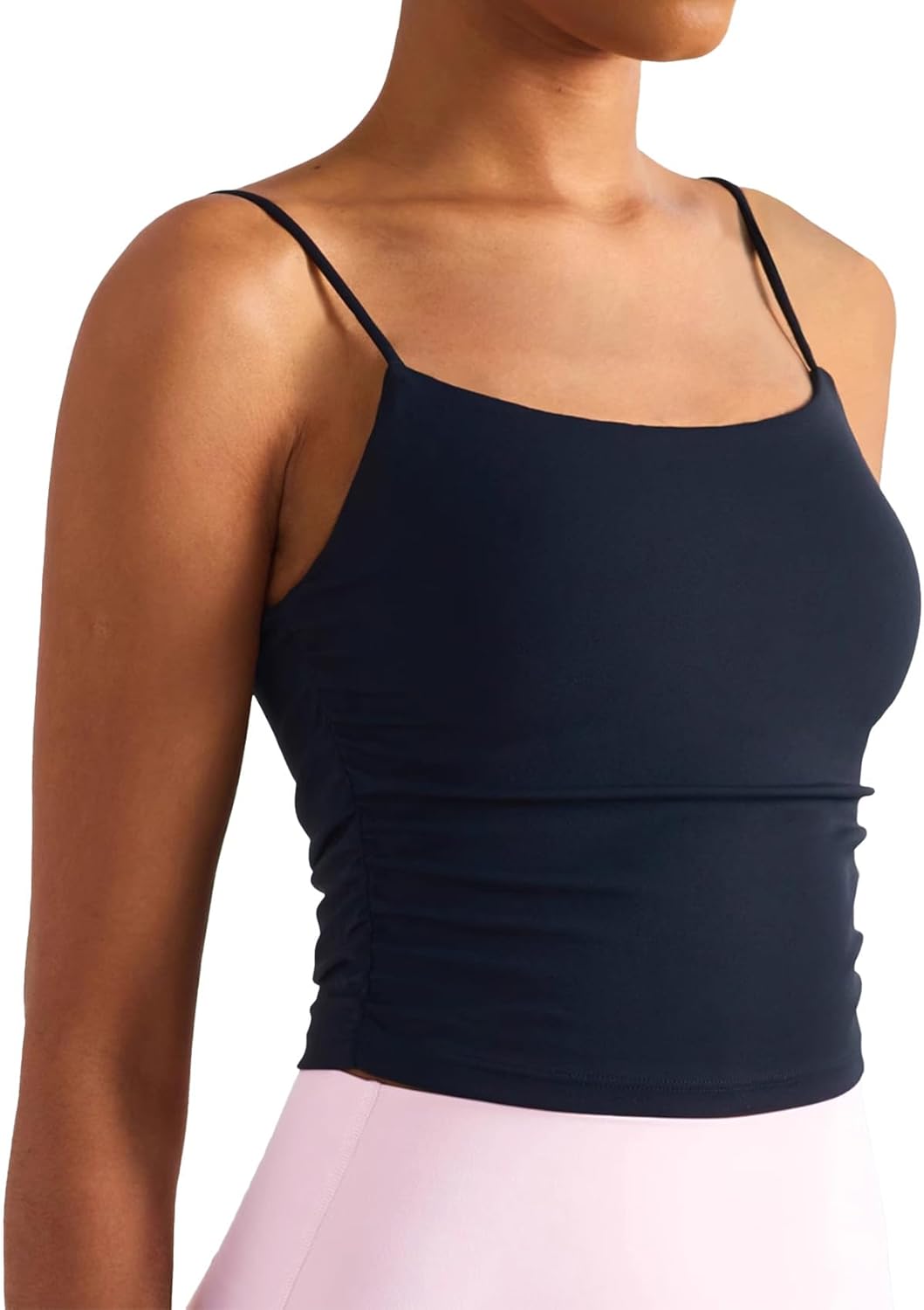 Womens Longline Sports Bra Spaghetti Straps Scoop Neck Workout Crop Tank Top Cami with Built in Bra