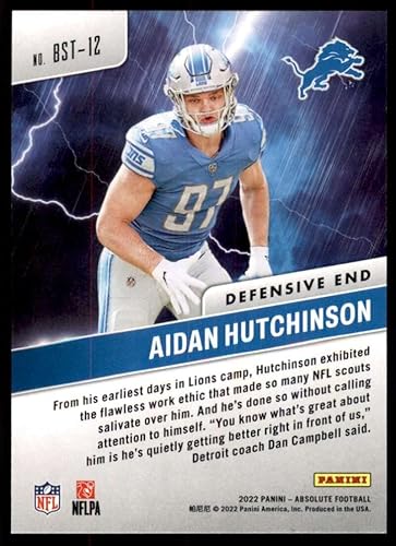 Miniatura 2 de 2022 Panini Absolute By Storm Football #12 Aidan Hutchinson Detroit Lions RC Rookie Official NFL Trading Card (Stock photo shown, card is straight