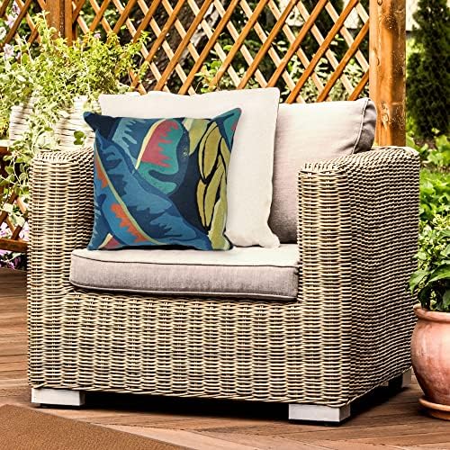 Liora Manne Visions III Indoor/Outdoor Handmade Pillow - Contemporary Graphic Casual Accent (Banana Plant Aqua) (20" x 20")