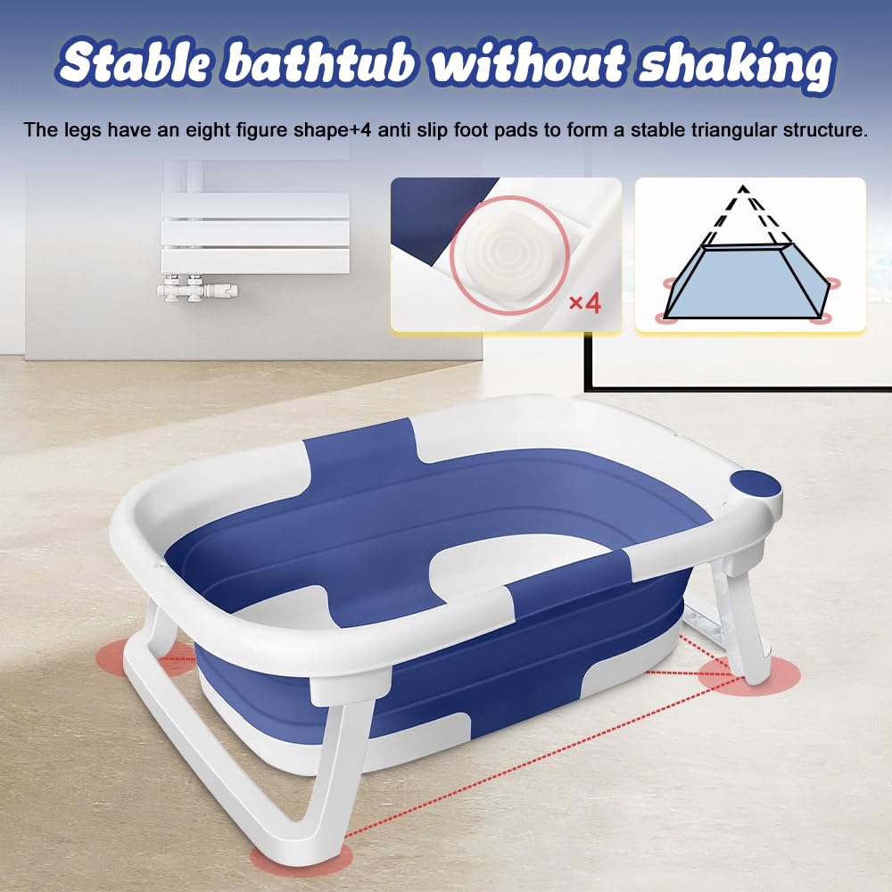 Bañera de bebé plegable, portátil para bebés como artículo esencial para recién nacidos y niños pequeños, para 0-24 meses, set de cuidado del bebé para recién nacidos (azul)