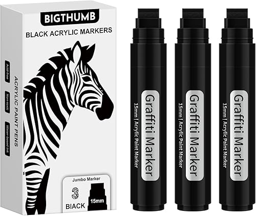 3 marcadores permanentes gigantes negros jumbo pluma de pintura acrílica gruesa de punta ancha de 0.591 in de ancho, marcador de caligrafía de