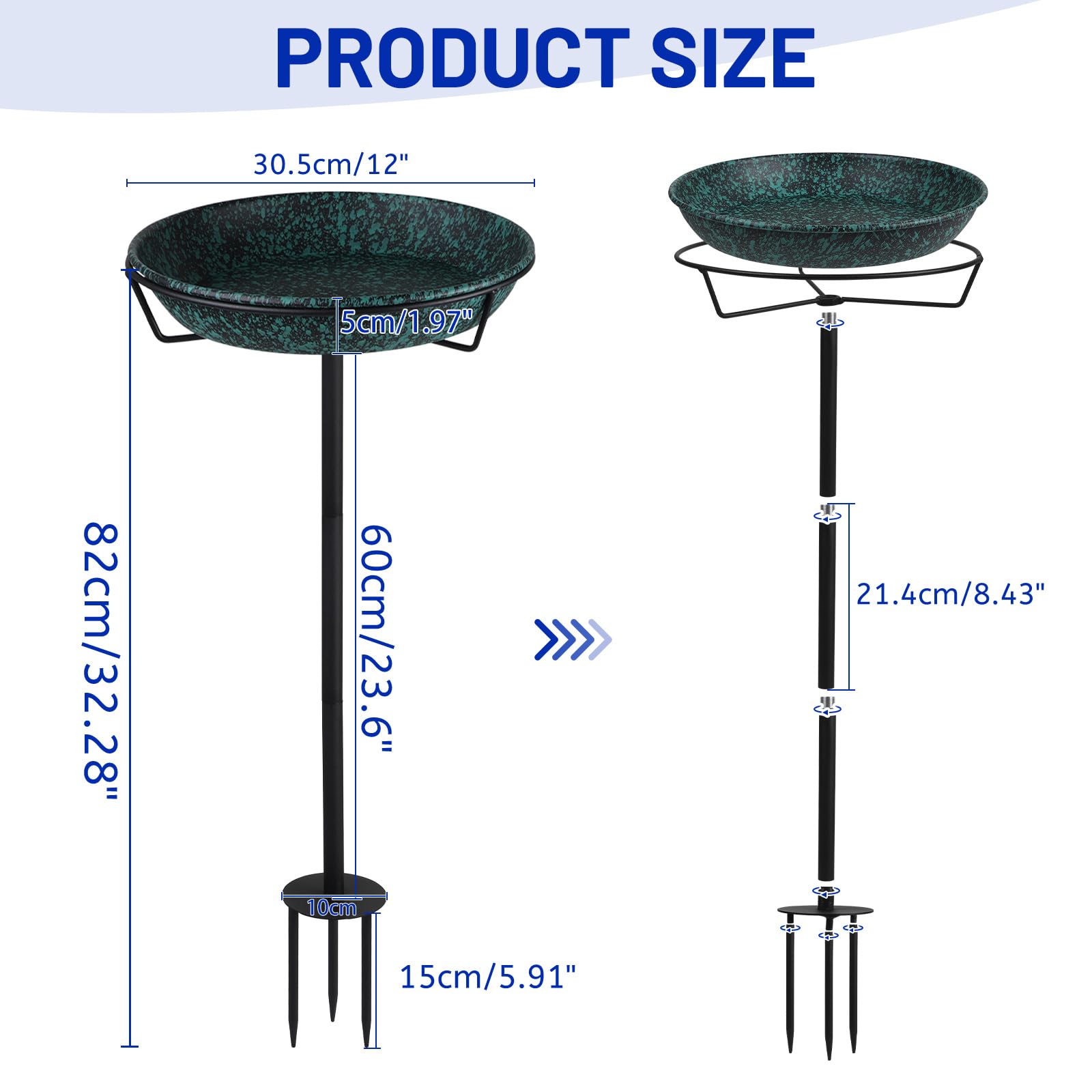 DBREAKS Poidło dla ptaków, stojące, 30 cm, do ogrodu, metalowe poidło wodne dla ptaków, miejsce do karmienia ptaków dla dzikich ptaków, poidło dla ptaków, mrozoodporne, miejsce karmienia, miska na