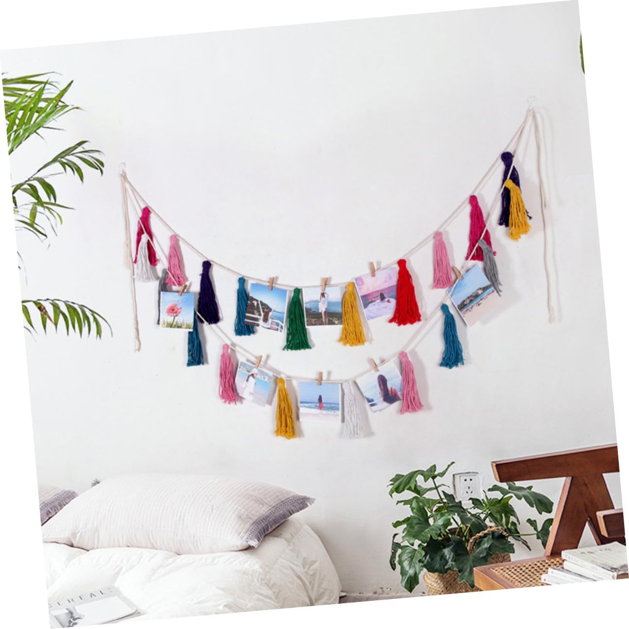 Bohemian Rainbow Tassel Garland Wall Hanging Banner, Colorful Two-piece Set for Home Decor and Party Decorations