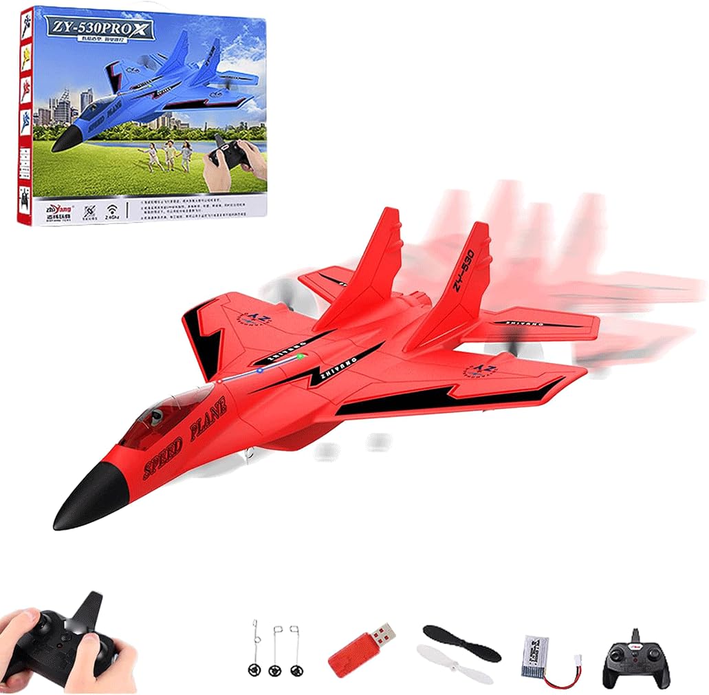 ZY 530 Pro RC Plane Avion de Chasse Télécommandé avec Lumière Jouet Extérieur pour Garçons Rouge