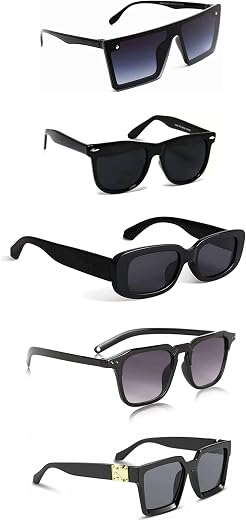 PC Star Oversized Square Sunglasses for Women &amp; Men (Pack of 5) | UV400 Protection Retro Fashion Thick Frame Shades for Dr...