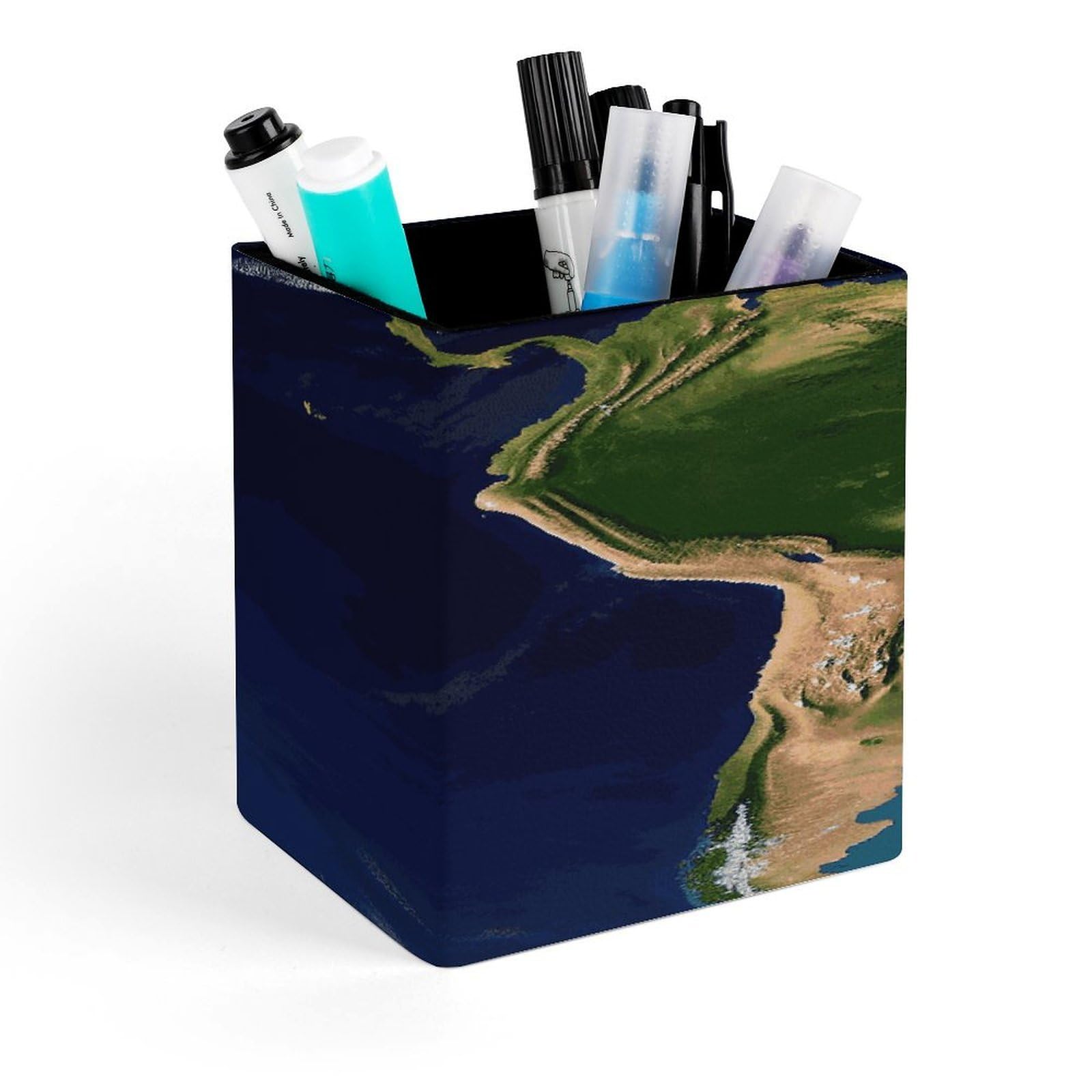 FekiLoot South America Satellite Image Pen Holder Personalized Desktop Pencil Holders Case Office Accessories Container Box for Square Pen Cup Desktop Organizer Makeup Brush Holder Caddy Storage