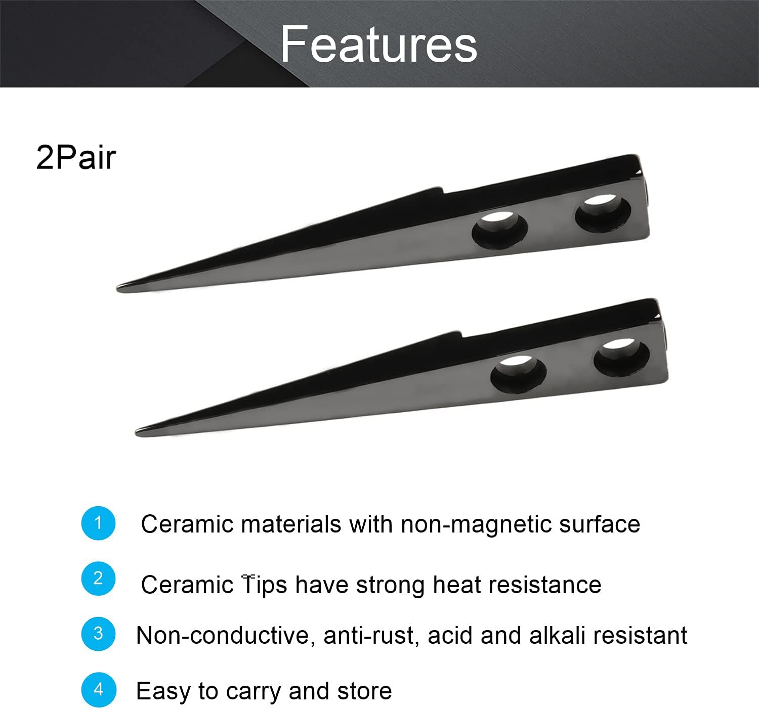 Utoolmart Straight Pointed Ceramic Tips Replaceable Heat Resistance Non-Conductive Heads for Ceramic Tweezers Black 4 Pairs