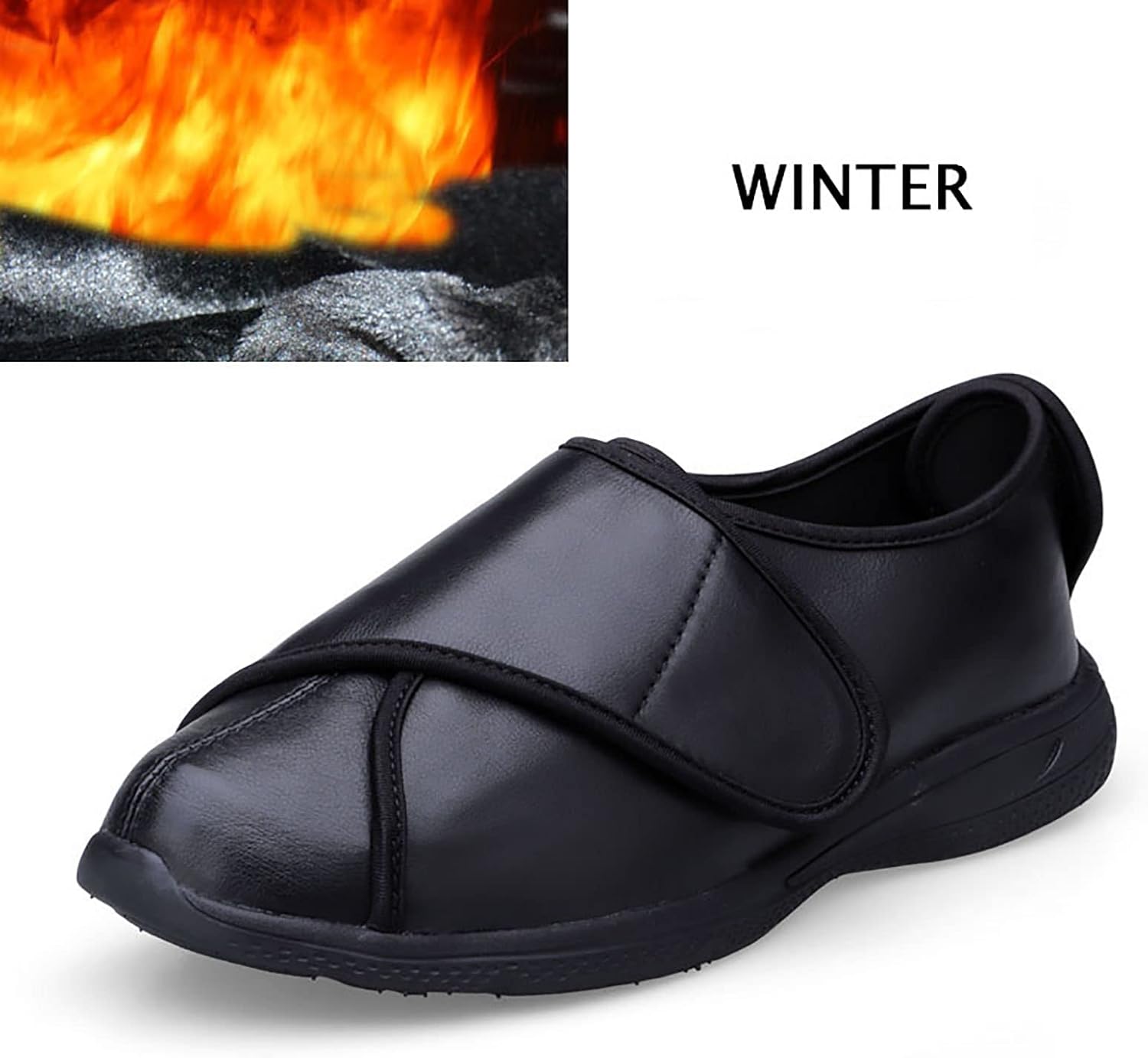 Men's Wide Diabetic Edema Shoes Extra Wide Width Easy on & Off Walking Sneakers Adjustable Unisex Deformed Valgus Foot Walking Indoor Hiking Black for Support Elderly Swollen Feet,Plus fleece,44