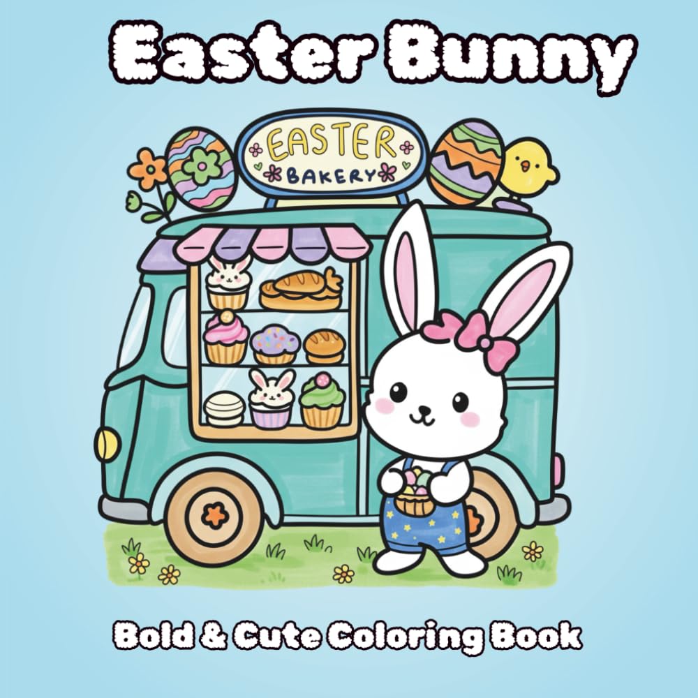 Easter Bunny Cute and Bold Coloring Book: Large Print Easter Basket Stuffer Coloring Book for Kids, Teens and Adults| Cozy Spring Bunnies, Eggs, ... Scenes for Relaxation, Fun, and Mindfulness
