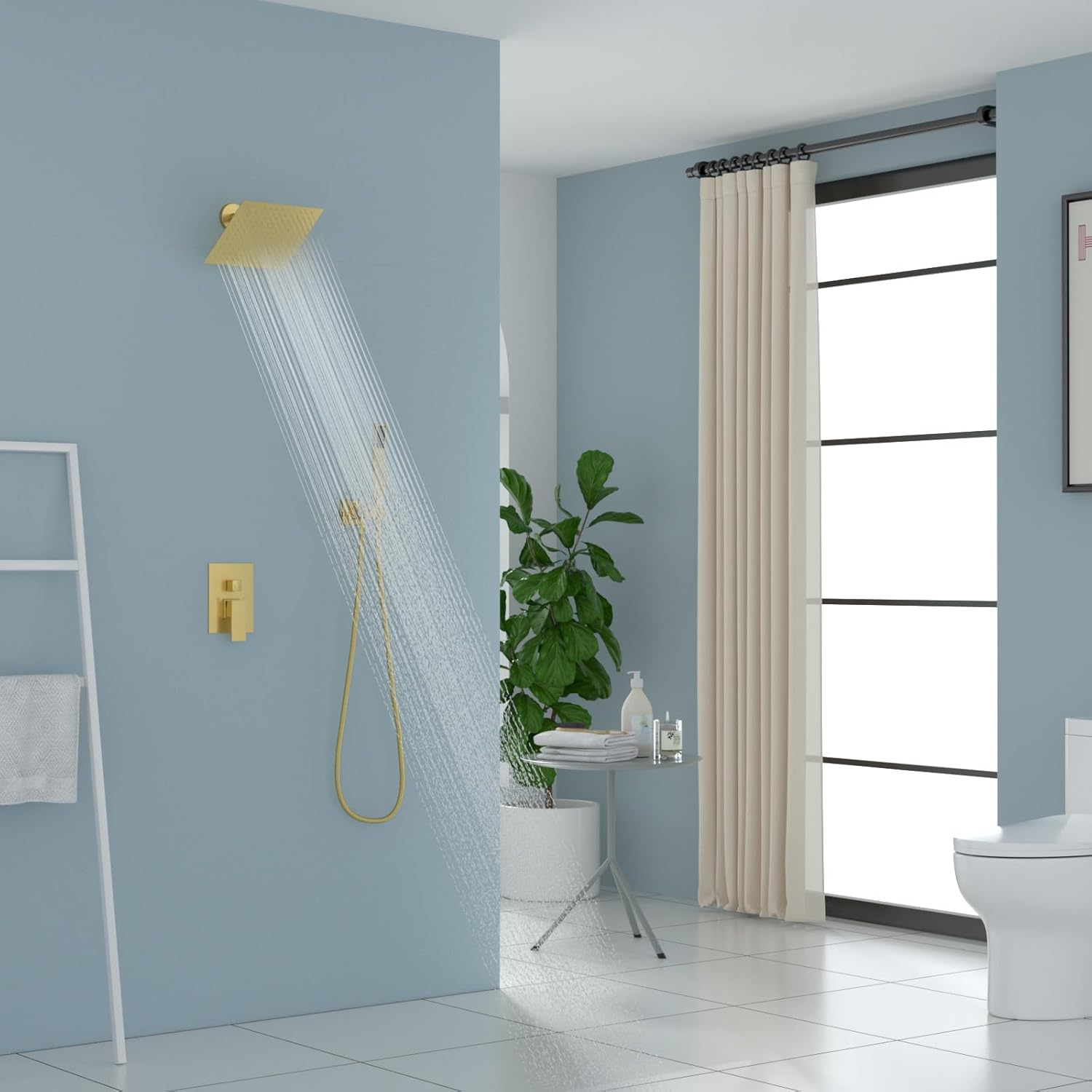 Lordear Rain Shower System Wall Mounted Shower Faucet Set with 8 Inch Stainless Steel Shower Head Handle Set and Solid Brass Valve, Brushed Gold Finish