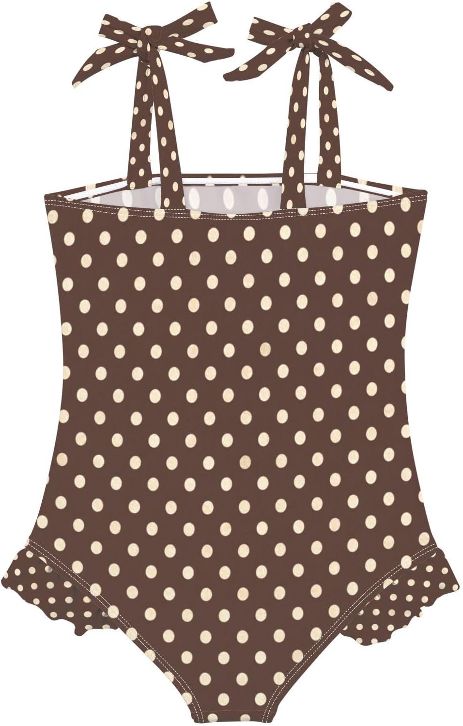 Girls' One-Piece Swimwear –Brown Polka Dot Kids Swimsuit with Adjustable Bow-Tie Straps for Beach-18M