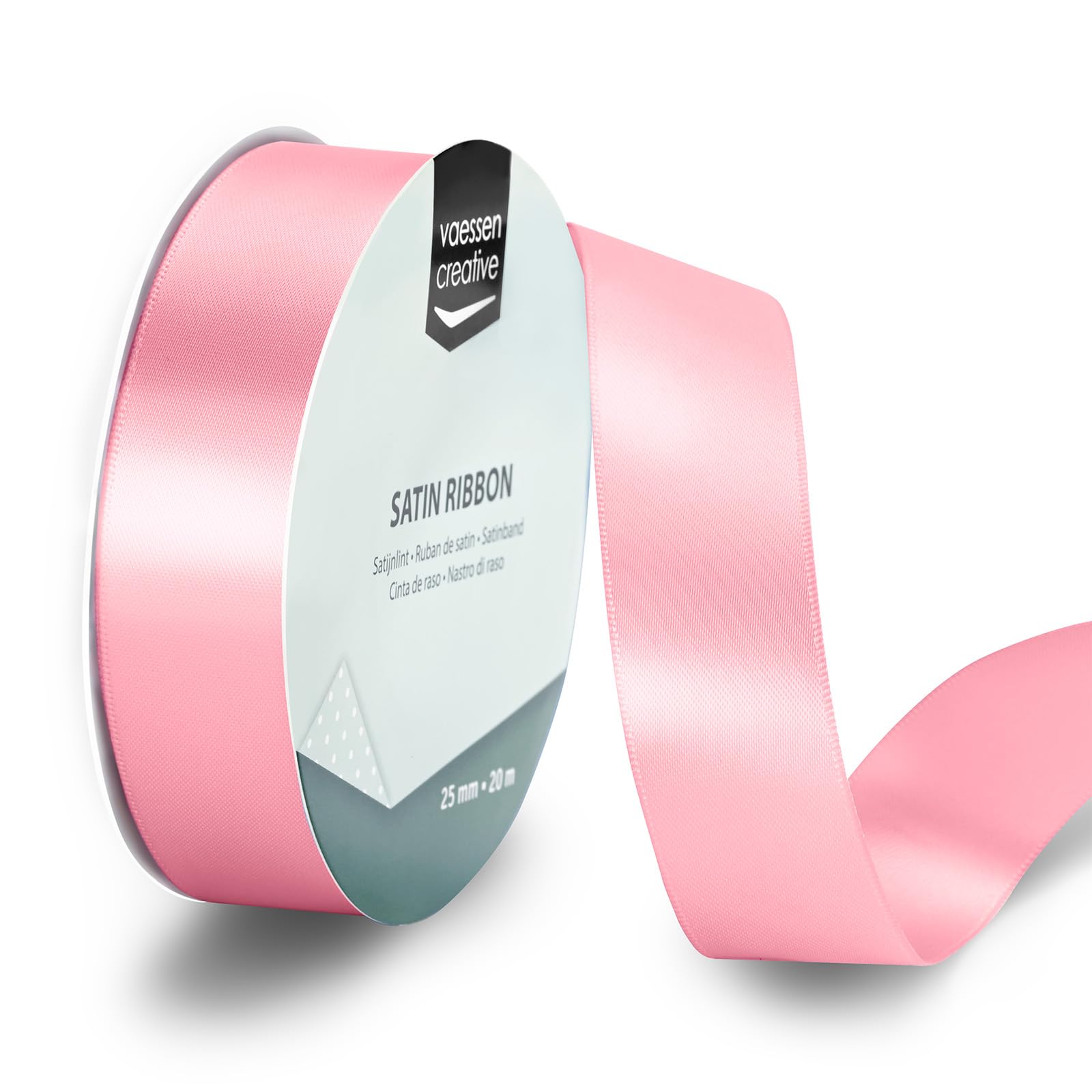 Vaessen Creative Satin Ribbon Light Pink - 65.6 ft x 1" - Thin Ribbon for Gift Wrapping and Crafting, 20m x 25mm