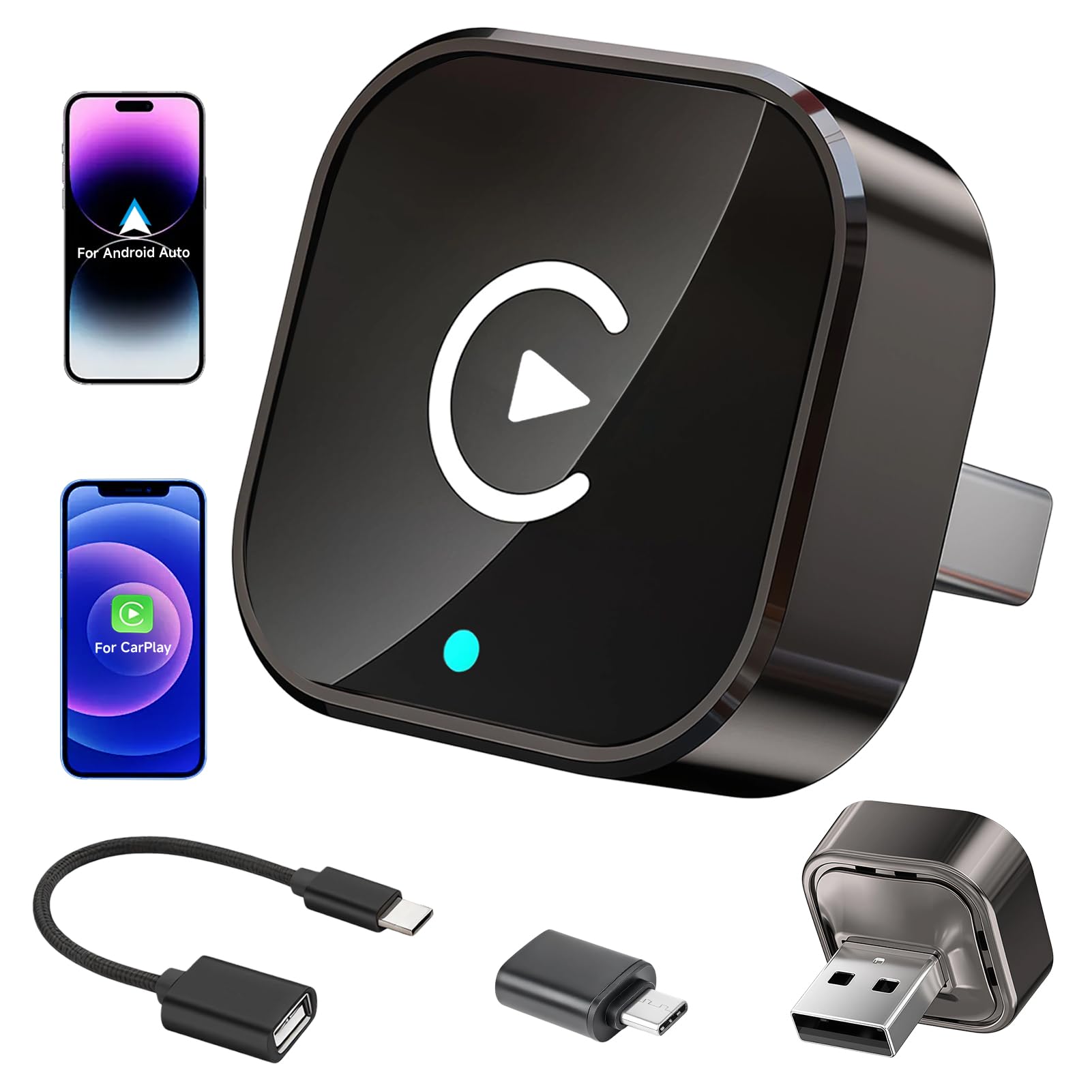 Adaptador Inalámbrico para CarPlay y Android Auto 2 en 1, Mini Plug & Play | Conexión Automática WiFi 5.8GHz y Bluetooth, para Coches a Partir de 2016 Compatible con iOS 10 O Superior Y Android 11