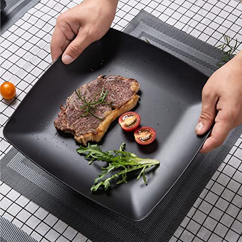 Melamine 12Pcs Classic Square Dinnerware Set, Concise Plates And Bowls Set, Service For 4, Dishwasher Safe (Black) #TOP4