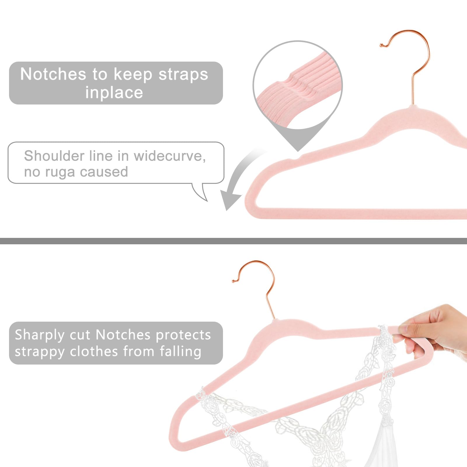 MIZGI Kinder-Kleiderbügel aus Samt, rutschfest, 35,6 cm, Kleiderbügel für Jugendliche, Teenager, 50 Stück (Blush Pink)