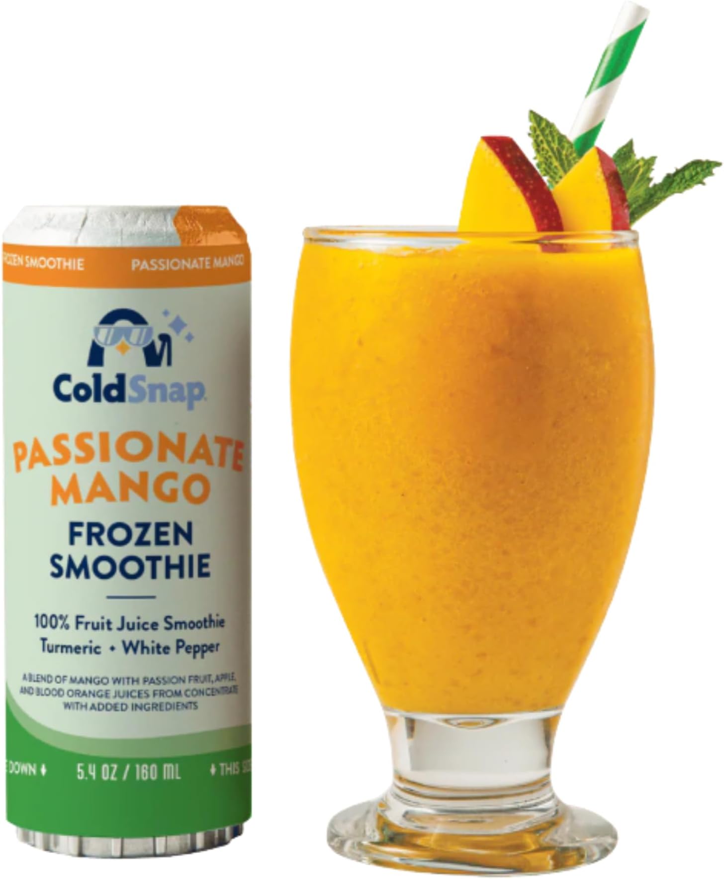 ColdSnap Passionate Mango Frozen Smoothie Pods – 12-Pack | Real Mango & Passionfruit Blend with Turmeric & White Pepper | No Added Sugar | 70 Calories per Serving | Shelf-Stable | For ColdSnap Machine